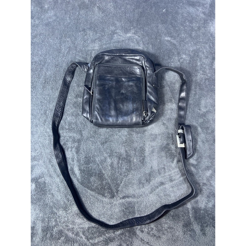 Vintage PERLINA New York Black Genuine Leather Sling Crossbody Bag